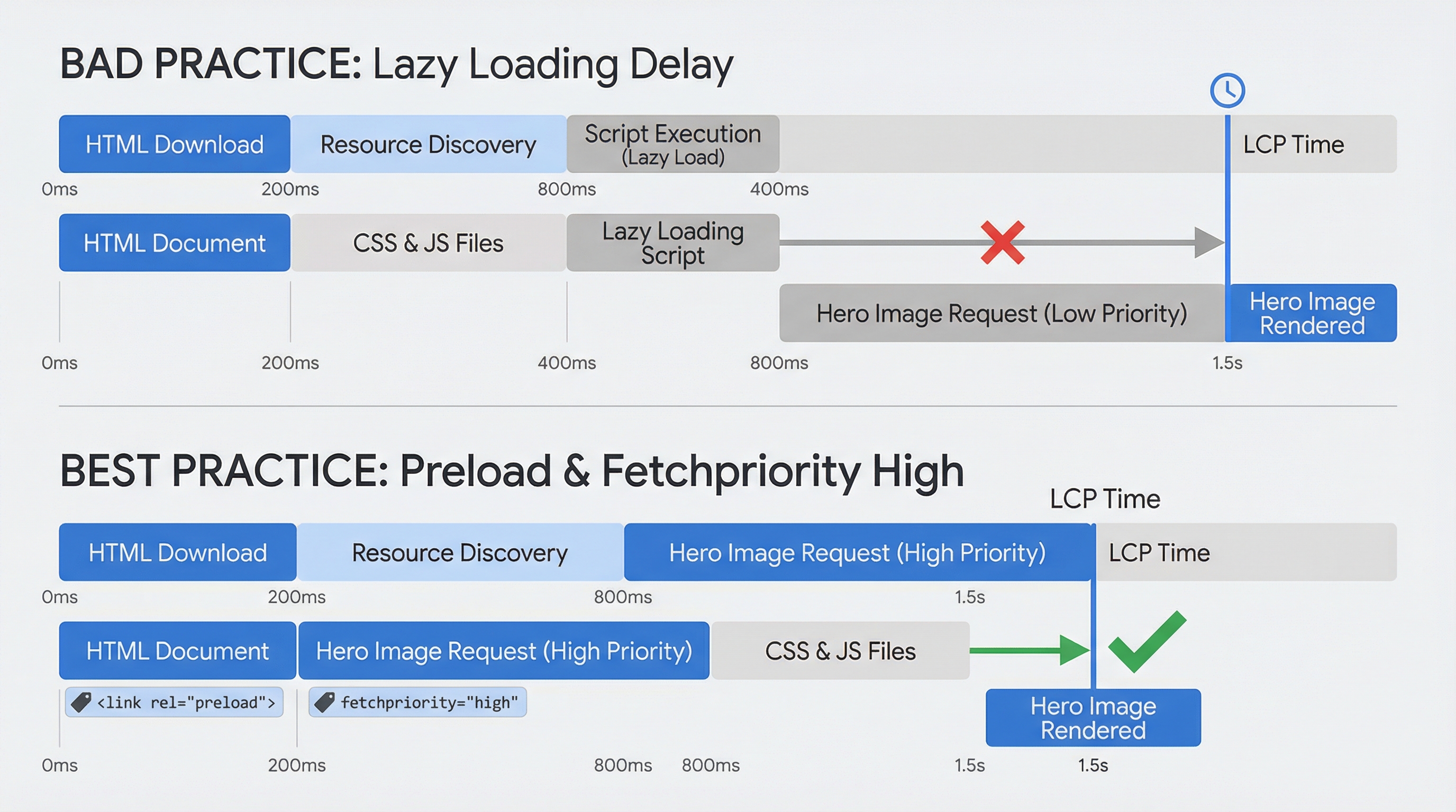 Comparative load diagram with preload vs lazy load