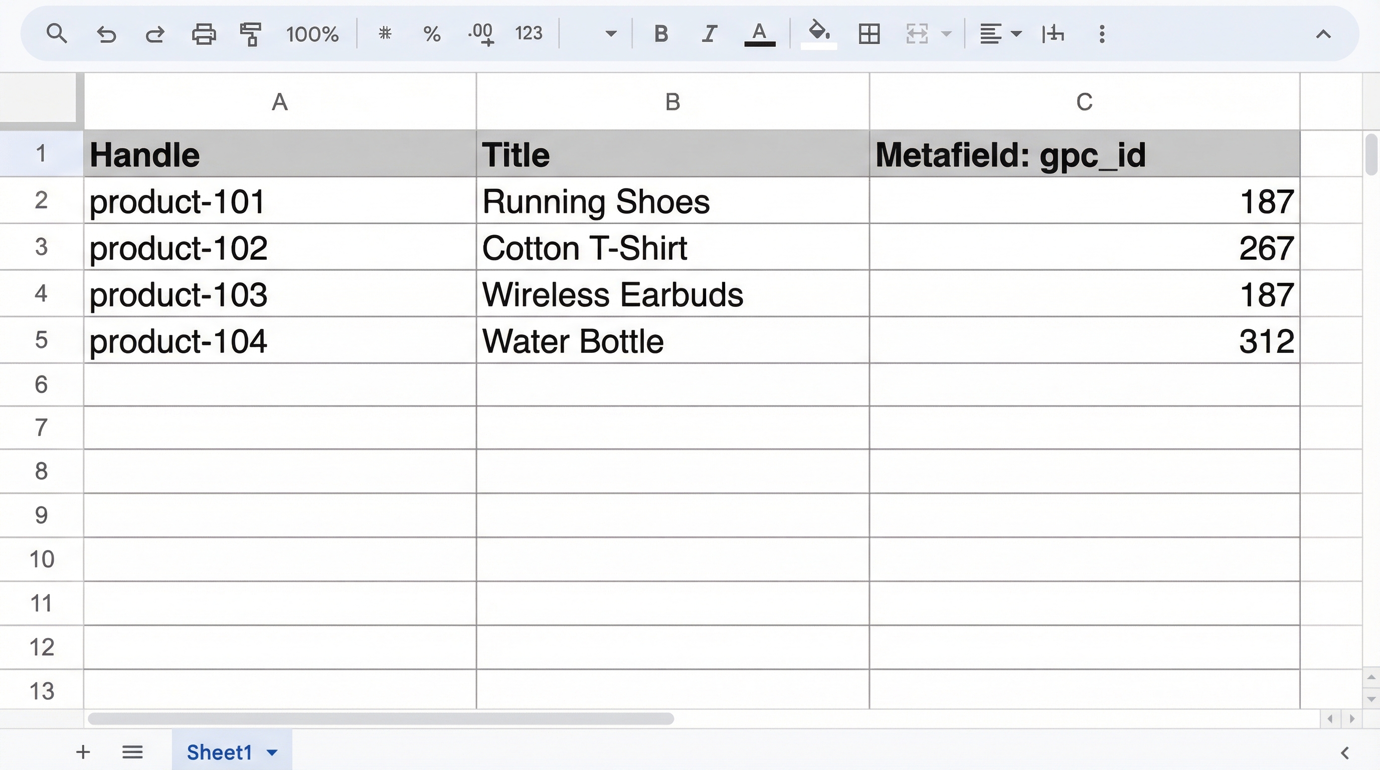 Ejemplo de estructura CSV para importación de metafields:img_csv_template