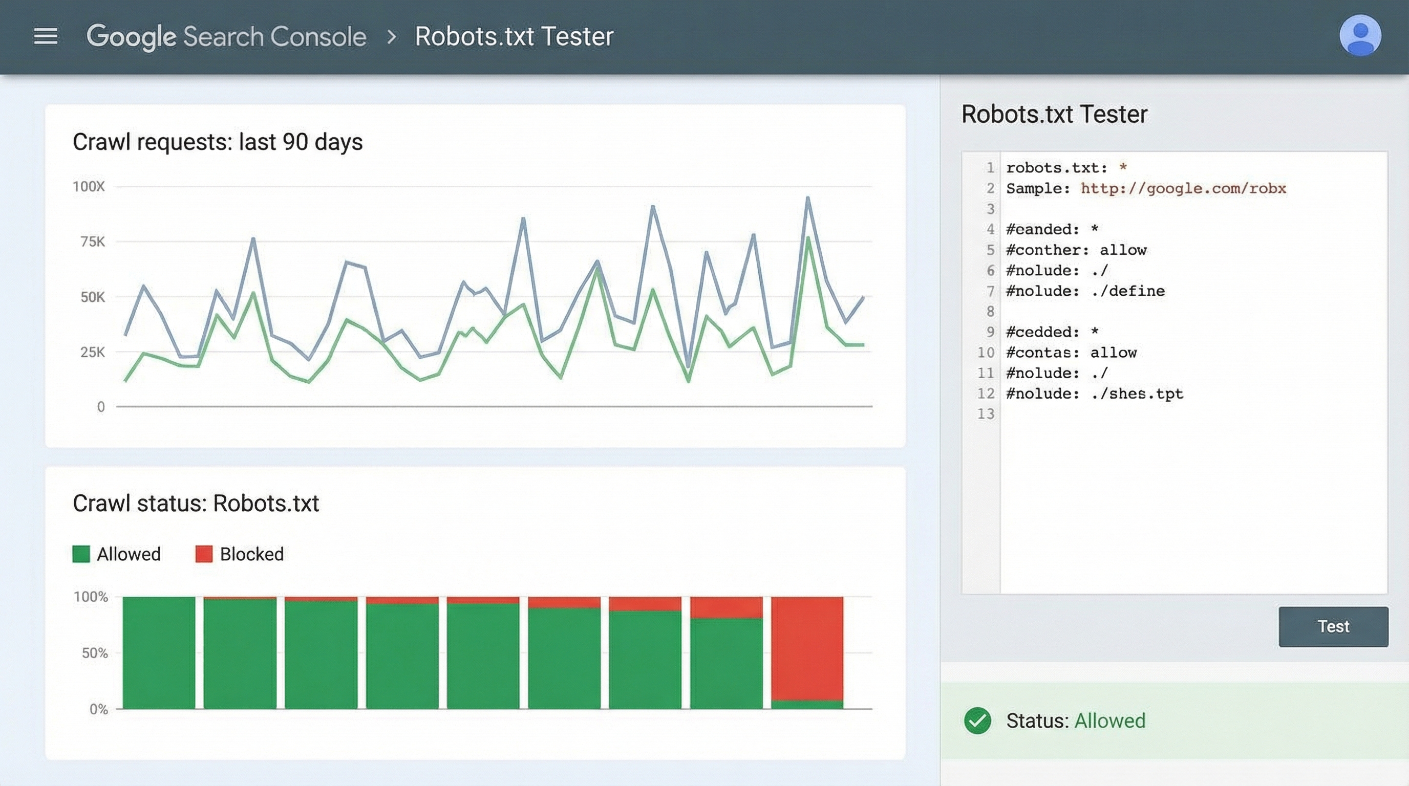 Panel de Search Console con herramientas de robots txt